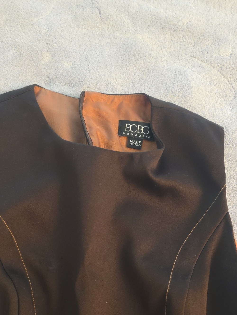 BCBG Max Azria Brown Thick Silk Satin Dress with  Lining
